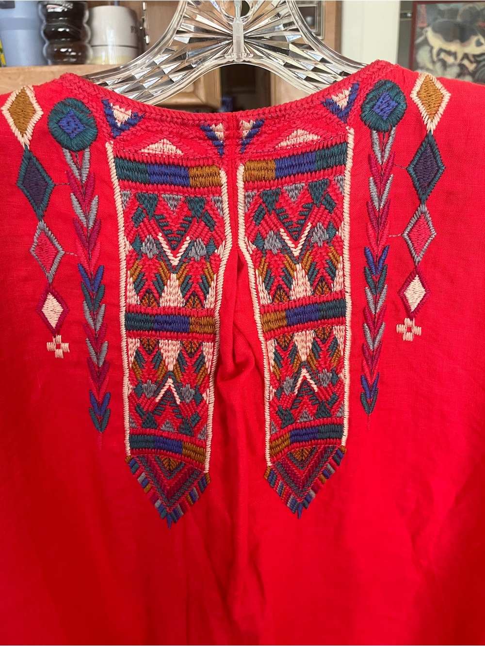 Johnny Was Red Linen Native American Embroidery Tunic Dress Large - Picture 5 of 7